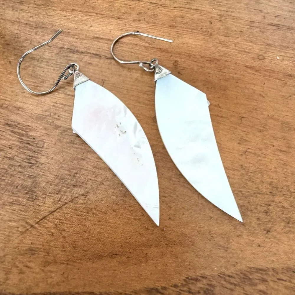 Sterling Silver Mother of Pearl Marquise Dangle Earrings